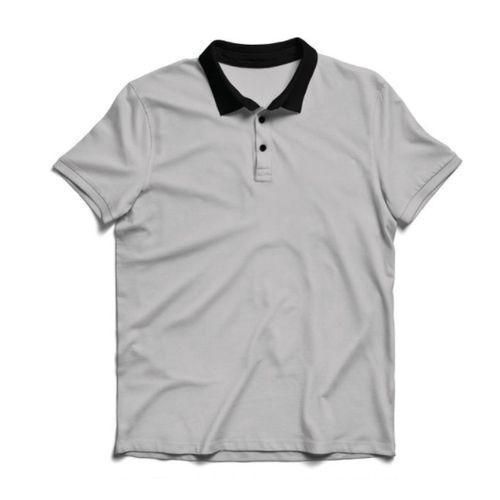 Plain Grey - Black Collar Cotton Polo Shirt