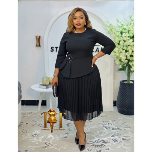 plus size peplum dress uk Plus Size Long Sleeves Round Neck and Ruffled Hem Peplum Knee