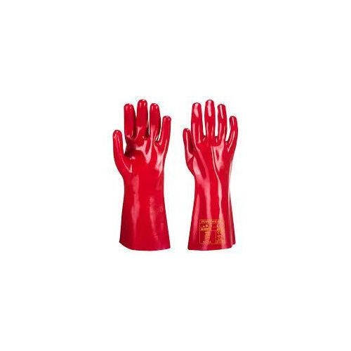 Red PVC Coated With Polyester Lining Industrial Chemical Resistant Safety Work Gloves