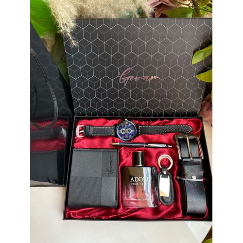 Elegant Gentleman Gift Box with Stylish Watch, Leather Wallet, Belt and Perfume