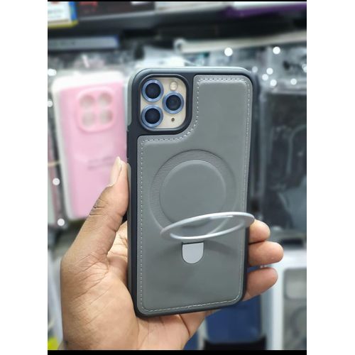 iPhone 11 Premium Faux Leather Magnetic Ring Kickstand Case – Luxury Leather Texture Protective Back Cover for Everyday Style