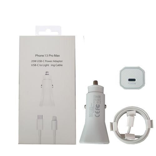 20W PD Car Charger Adapter Fast Charging For Iphone 13 PRO With Type C - LIGHTNING CABLE