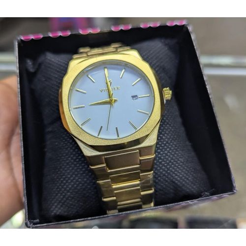 Men’s Luxury Quartz Wrist Watch – Gold Stainless Steel, Date Display
