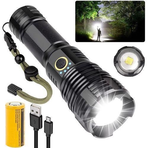 Rechargeable LED flashlight P50 torch telescopic zoomable light uses 3.7V 26650 battery rechargeable through type C cable waterproof portable for camping/ indoor