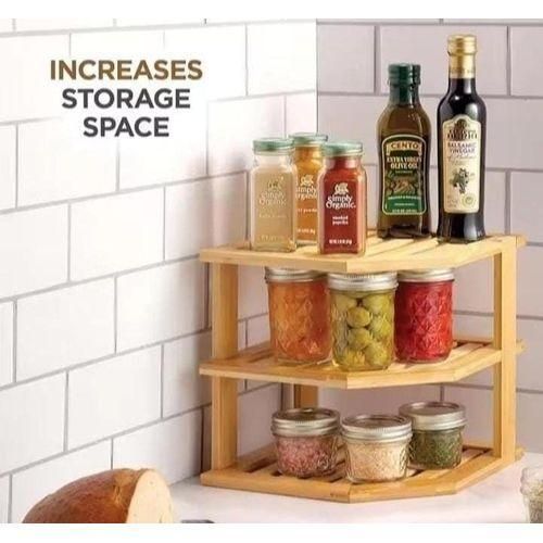 3 tier CORNER BAMBOO KITCHEN STORAGE SPICE RACK