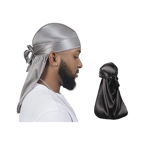 2 Pieces Silky Durag Pack for Men Women Waves, Premium Satin Deluxe Du-rag