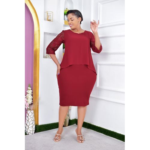 Ladies Elegant Maroon Dress With Back DesignHides Tummy