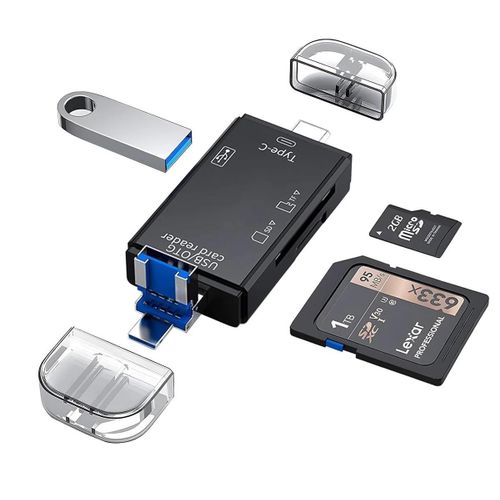 6 In 1 USB Multi-Function High-Speed Card Reader - Black