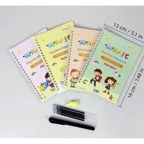 Sank Magic Practice Copybook, (4 BOOK + 10 REFILL) Number Tracing Book For Preschoolers With Pen, Magic Calligraphy Copybook Set Practical Reusable Writing Tool Simple Hand Lettering