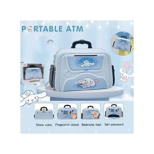 Portable ATM Piggy Bank for Kids - Electronic Password Fingerprint Unlock Money Box with Music Handbag Design Deposit Slot