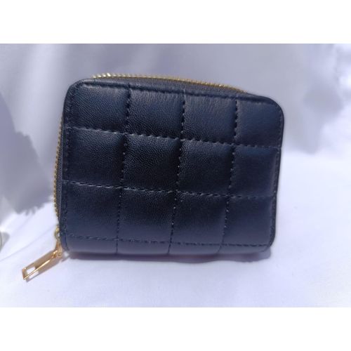Women’s Quilted Zip Coin Purse – Small Wallet Card & Coin Holder – Black