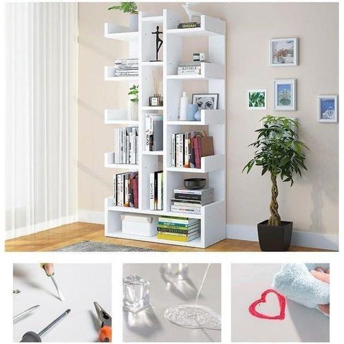 Hot Sale Multilayer Bookshelf/ Decor Organizer, 18-Tier Tree Bookshelf with drawer,Space-Saving Corner Bookcase,Wooden Bookshelves Storage Rack for CD/Movies/Books, Organizer Shelves, MULTICOLOR