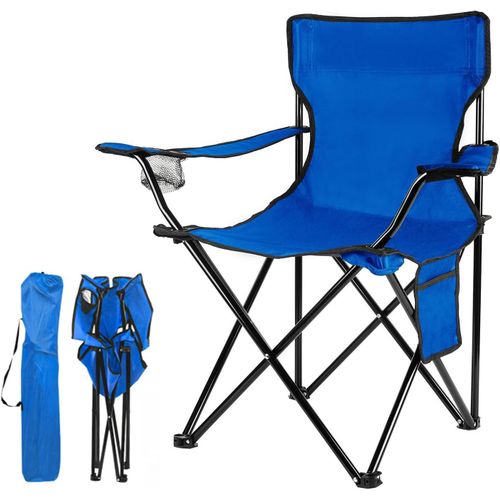Portable Folding Camping Chair with Comfortable Armrests and Integrated Cup Holder - Waterproof Canvas Foldable Metallic Frame Lawn Chair, Heavy Duty Compact Outdoor Bench for Beach, Fishing, Garden, and Hiking Travel