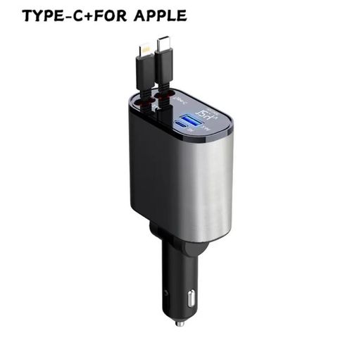 4 in 1 Retractable Super Fast Car Charger with Dual USB ports LED Display