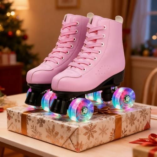 Adult Quad Skates – Luminous Wheels, High-Top Design (Sizes 38–42)