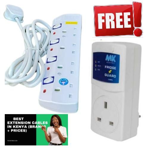 4 Way Power Extension With Surge Protector LONG CABLE+ Free Fridge Guard