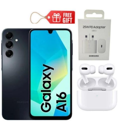 Galaxy A16 67 128GB ROM 4GB RAM Dual SIM 5000mAh Black Airpods Travel Adapter