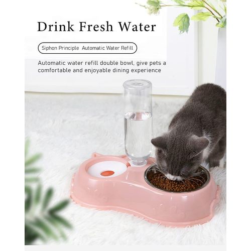 Automatic Pet Feeding Bowl with Water Dispenser Double Bowl Feeder for Cats Small Dogs