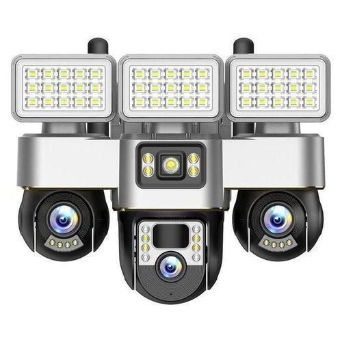 Solar Light Battery Powered 3 Cameras Super PTZ Wide Angle V380 Pro Tripple Lenses Outdoor Solar Camera 4G Sim Card Night Vision With Motion