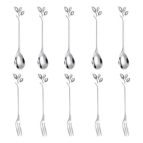 5Spoon5Forks Stainless Steel Leaf Spoon Fork Dessert