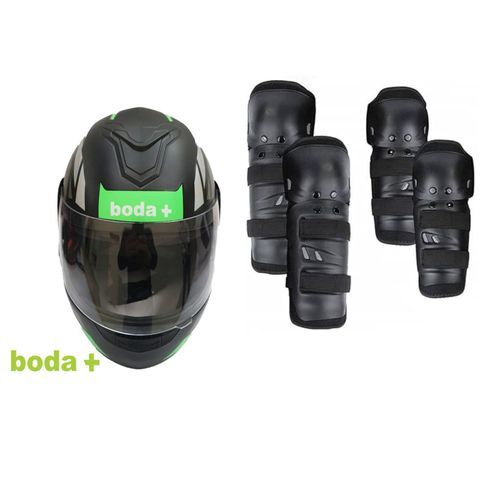 Motorcycle Full Face Helmet + Racing Knee And Elbow Guard Protector
