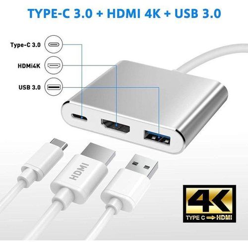 Type-C To 4K HDMI Multiple Adapter With USB C Fast Charging Port & USB(3 In 1)