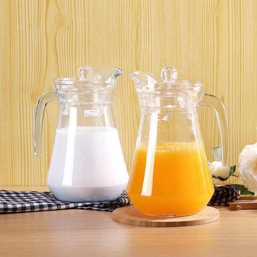 2 Pcs 1.3L Glass Jug Set, Clear Glass Beverage Pitchers, Water & Juice Carafe Set