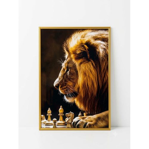 Imported Gold Polystyrene Lion Wall Art Picture Frame With Premium Print & Glass. Ready To Hang (A3 & A2)