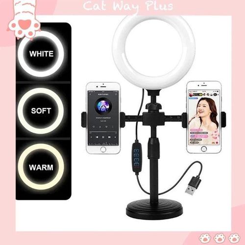 6-Inch LED Fill Light Mobile Phone Desktop Stand, Adjustable Multi-Function Live Streaming Stand with Fill Light and Adjustable Phone Holder