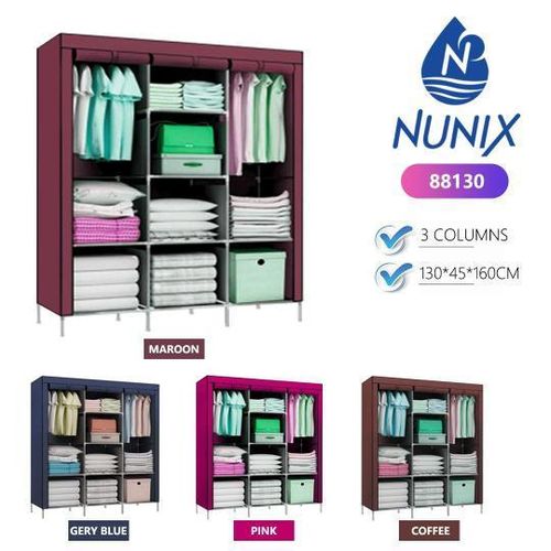 Metallic portable 3 column wardrobe