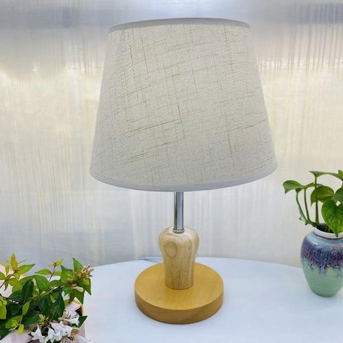 Creative LED Solid Wood Table Lamp – Nordic Fabric Lampshade Bedside Light for Living Room, Bedroom & Study