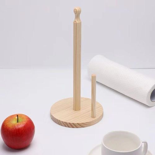 Bamboo Tissue Holder – Wooden Vertical Towel & Kitchen Roll Stand (Anti-Skid Base)