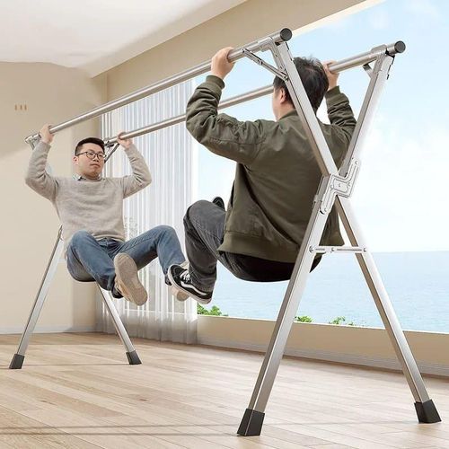 Clothes Horse Indoor Folding Large, Retractable Laundry Dryer Rack Space Saving Stainless Steel Folding Clothes Airer, Non-Slip Washing Airer with Windproof Hooks and Sock