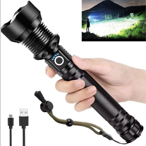 Torch LED P70 Rechargeable flashlight metalic super bright 2000 lumen spotlights in P90 bulb telescopic zoom focus light powerful portable and built for extreme brightness