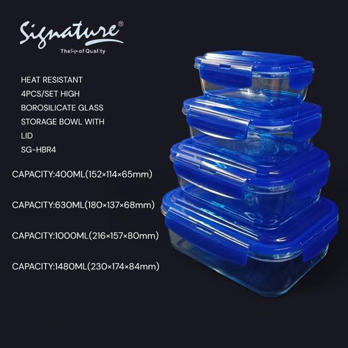 High Borosilicate 4pcs Glass Storage Bowl Rectangle with Lid