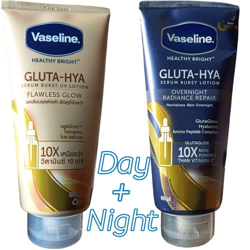 GLUTA-HYA Serum Burst UV Lotion FLAWLESS GLOW 10X + GLUTA-HYA Serum Burst Lotion Overnight Radiance Repair nk