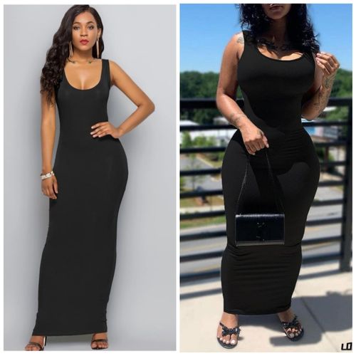 Elegant Ladies' Maxi Elegant Bodycon Cotton Dress, (Vest Dress) Light - Black