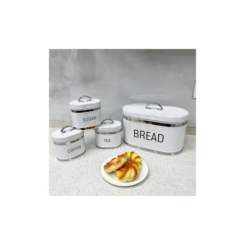 RETRO 1 BREAD BIN & 3 CANISTERS SET WITH CHROME STRIPES / BREAD BOX