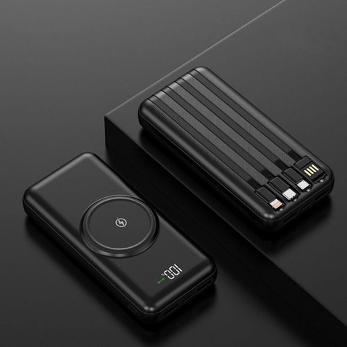 High-Capacity Slim Wireless Power Bank with 4 Charging Cables and Fast Charging