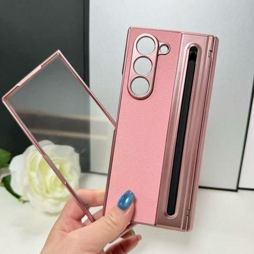 Z Fold 6 - Built-in S Pen Holder Screen Protectorfront glass Slim Shockproof Soft Leather Electroplating with Hinge Protection Cover Case