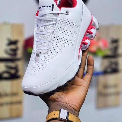 Porsche-Inspired Sneakers – White with Red Sole