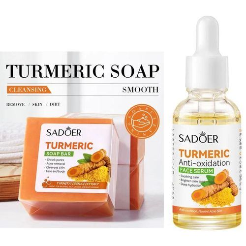 Glow 2 in 1, Tumeric Soap + Tumeric Soap, Anti Acnes, Face Brightening Turmeric Soap and Turmeric Serum Moisturizing ComboCan add Vitamin C for bright skin