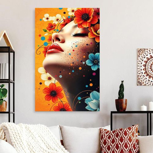 GIRL FLOWER ART Home Decor Printed Wall Art On White Board READY TO STICK/ Not Canvas FROM A4 size up to A2