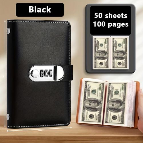 Password-protected wallet with combination lock and secure metal clasp, portable cash storage box - Black