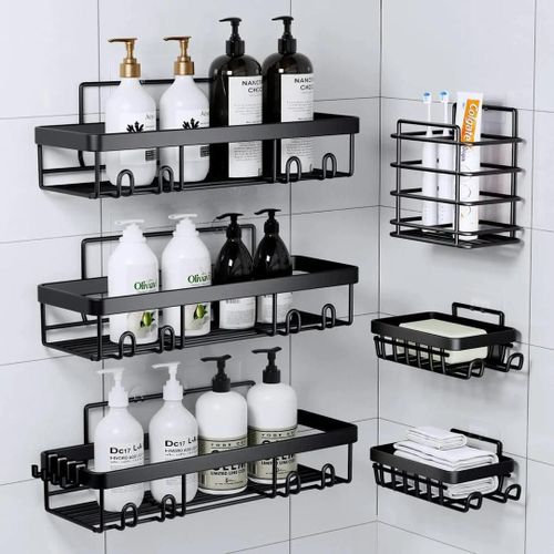 Shower Caddy & Organizer / Durable Stainless Steel Adhesive Shelves / Large Capacity Rack /No Drill Rustproof Bathroom Organizer (6 Pack)
