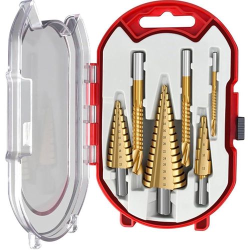 Heavy Duty 6pcs High Speed Steel Step Drill Bits, Twist Drill Bits Titanium Coated