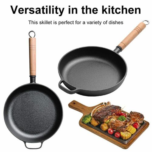 Premium 25CM Cast Iron Frying Pan – Strong Durable Non Stick Pan With Wooden Lid