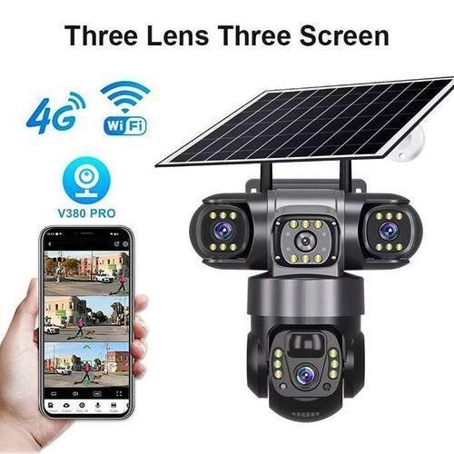 New 3 Lens 3 Video View WiFi 4G Solar CCTV Security Camera Outdoor Waterproof.