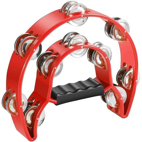 Tambourine Musical Instrument Half Moon Double Row Metal Jingles Hand Percussion Dafli with Grip Handle Tambourines for Adults Party Gift