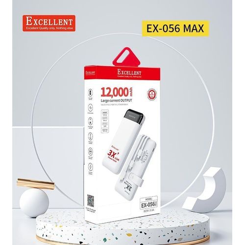 12000MAH PORTABLE POWERBANK with USB C LIGHTNING AND MICRO CABLES ATTACHED